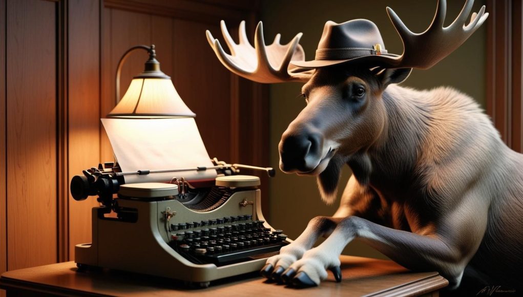 Roots Round Up: this week’s news from the Canadian roots scene (and beyond) Image of a moose next to a typewriter